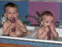 Trent and Jacob taking a bath