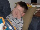 Trent fell asleep with a rag on his face