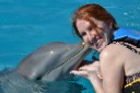 alicia kisses a dolphin